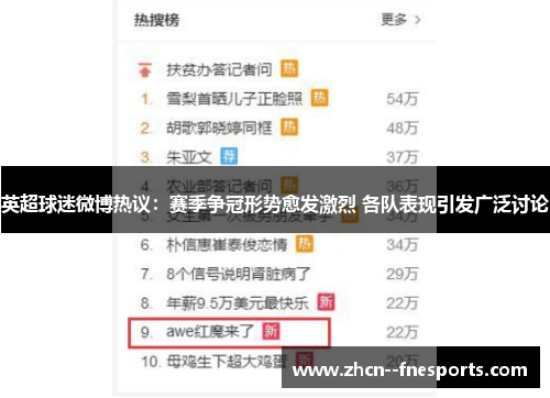 英超球迷微博热议：赛季争冠形势愈发激烈 各队表现引发广泛讨论