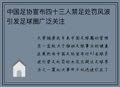 中国足协宣布四十三人禁足处罚风波引发足球圈广泛关注
